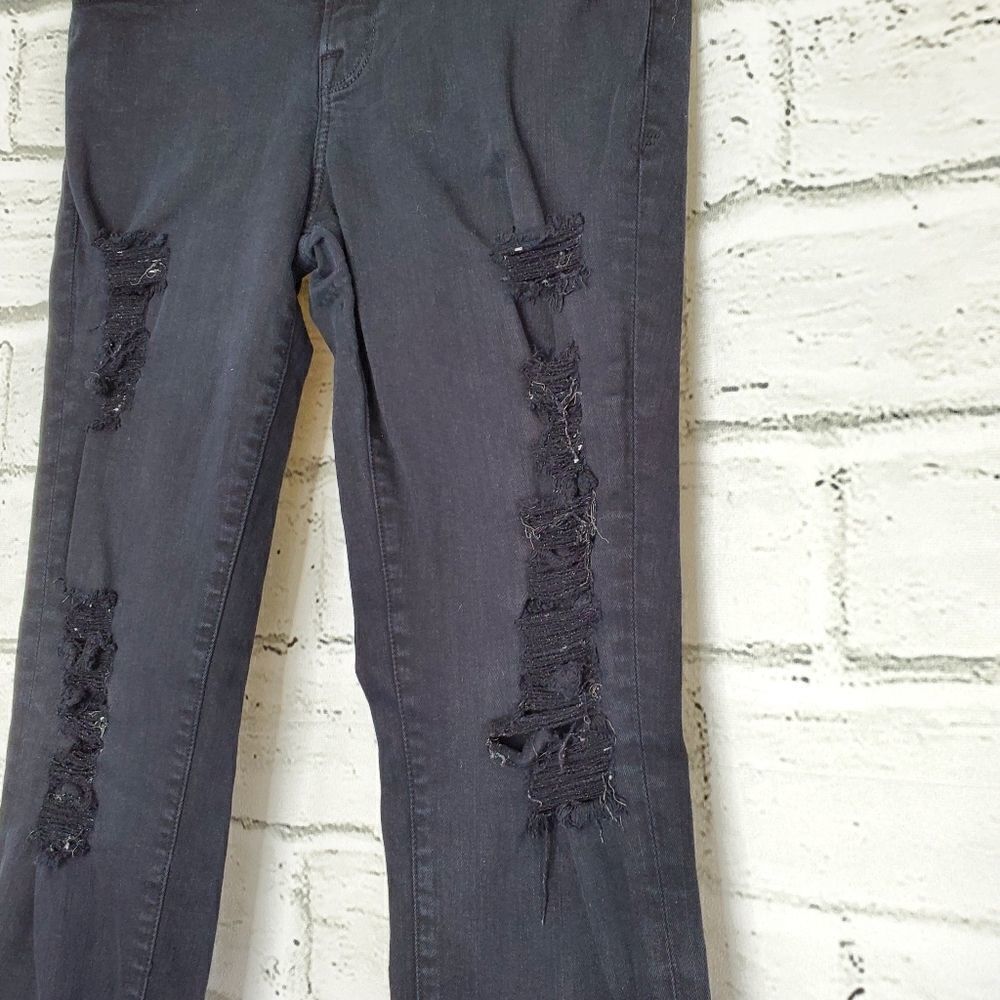 Frame le skinny de jeanne Distressed ankle jeans size 30 solid black - Picture 5 of 12